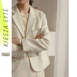 Women Short Jacket French Elegant Solid White Golden Button Office Lady Suit Blazers Ropa Para Mujer Outwear 210608