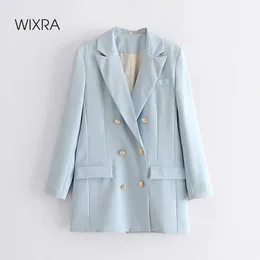 Blazer da donna Wixra Autunno Primavera Classico blu doppio petto Abbigliamento da ufficio Cappotto a maniche lunghe 2020 Capispalla X0721