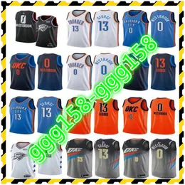 2021 Maglie da basket da uomo Stampa Russell 0 Westbrook Paul 13 George Bianco Blu Blu Blue Arancione Grigio Grigio di buona qualità Stampato