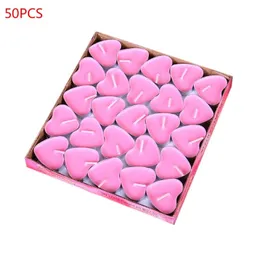50pcs / box kärlek hjärta tealight ljus rökfritt ljus Valentine förslag gåva 210310