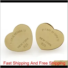 Three Color Heart Earrings For Women Romantic Lovely Stainless Steel Stud Earrings With English Letters Fine Jewelry Gift Cs2Gv Y50Mn