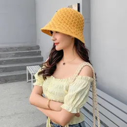 Bucket Hat 2021 Woven Buet Hat Kvinnors Vår och Summer Mesh Stickad Fisherman's Sunscreen