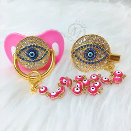 MIYOCAR green Bling pink evil eye pacifier and clip set pacifier chain holder bling lovely evil eye pacifier AEYE-P 210226