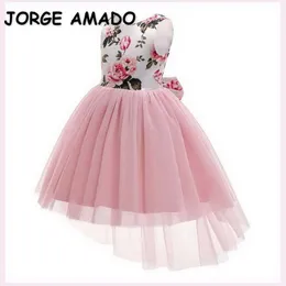 Girl Dress Sleeveless Summer Children's Princess with Bowknot Flower Open back High Low E20666 210610