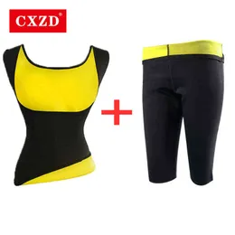 CXZD Frauen Taille Trainer Abnehmen Weste + Hose Neopren Korsett Sauna Body Shaper Hosen Weste Stretch Super Lose Gewicht kontrolle Hose 211112