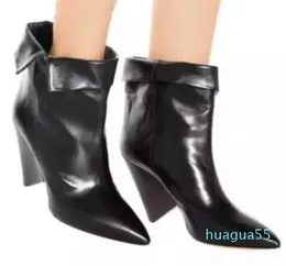 Moda Women Boots Botas de couro preto Botas de salto de pico On Boots Ladies Point Toe Party Party Salto alto Botas