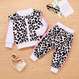 Zestawy odzieżowe Wiosna Jesień Urodzony Infantil Toddler Kid Baby Girls Loopard Pullover Płaszcz + Spodnie 2 sztuk Zestaw Outfit Odzież