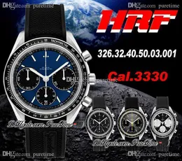 HRF Racing Cal.3330 A3330 Automatik-Chronograph Herrenuhr, blaues Textur-Zifferblatt, schwarzes Hilfszifferblatt, weißes schwarzes Gummi, Best Edition Puretime HM01b2