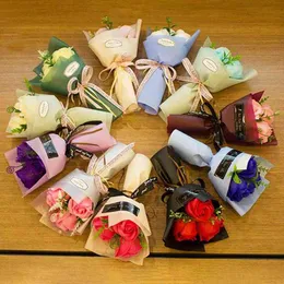 3 головки Искусственный букет роз Ручное мыло Цветок Подарок на день Святого Валентина Свадебные украшения Искусственные цветы оптом