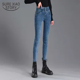 Скинни высокая талия джинсы женщины случайные черные джинсы осенние карандаш брюки женщины джинсовые брюки синий парень стиль 10835 210527