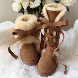 وصول أحذية عالية الثلوج حقيقية جلد الغنم الفراء 100٪ الصوف النساء الشتاء سنو جديد تماما