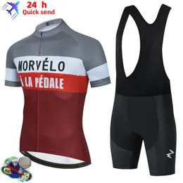 레이싱 세트 Morvelo Cycling Jersey 세트 프로 팀 의류 Maillot Close Bib Shorts 남자 자전거 Ropa Ciclismo 트라이 애슬론