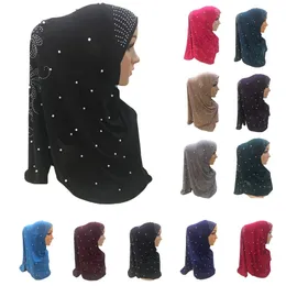 One Piece Women Hijab Pärlor Headscarf Sjal Muslim Amira Bön Islamisk Head Wrap Cover Full Arab Ramadan Caps Hat Mellanöstern