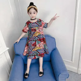 Girls' New Style Fashion Dress 2019 Korean Version of The Big Boy Summer Flower Grid Cotton Skirt Children's Wear Q0716