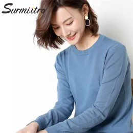 Surmiitro S-3XL محبوك سترة المرأة أزياء ربيع الخريف الشتاء الكورية السيدات الأزرق الصلبة البلوز البلوز الإناث تريكو 210922