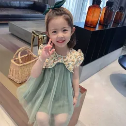 PrinsessenJurken Meisjes Dzieci Sukienki Dla Dziewczyn Zieleń Kwiatowy Cute Baby Maluch Odzież 2021 Lato Q0716