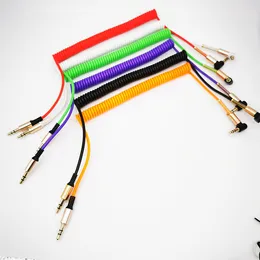 L Formad Färgglada fjäderljudkabel 3.5mm Male Aux-kabel för bilhögtalare