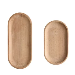 Beech Wood Pallet Eco-Friendly Wooden Oval Tray Tableware for Dessert Fruits Dish Cake Biscuits Home Kitchen Plates MHY078