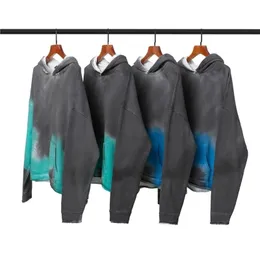 Mens Tie-Dye 인쇄 힙합 까마귀 스웨트 컬러 블록 Hoodie Streetwear 가을 세척 후드 풀오버 코튼 outwear 201020