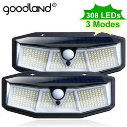 Güneş Lambaları Goodland 308 LED Işık Açık Lamba Powered Güneş Işığı PIR Hareket Sensörü Bahçe Dekorasyon için Su Geçirmez Sokak