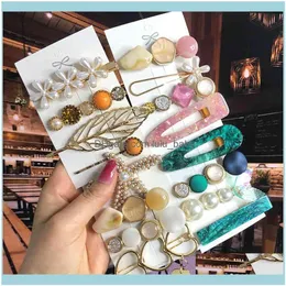 Headbands Jewelry2021 Pearl Crystal Acrylic Clips Set For Women Retro Geometric Barrettes Pin Girl Hair Aessories Fashion Jewelry Drop Deliv