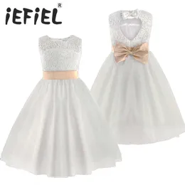 2020 Brand New Flower Girl Dresses White / Ivory Real Party Pageant Communion Dress Little Girls Barn / Barn Klänning för Bröllop Q0716