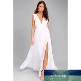 Sexy Solid Women Fall Sleeveless Deep V-Neck Backless Vintage Long Boho Party Cocktail Casual Loose Beach White Bodycon Dresses