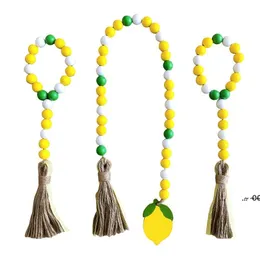 NEWRural Wood Beads Tassel Hanging Pendant Farmhouse Decor INS Nordic Creative Hemp Rope Beaded Children Home Decorative 3pc/set EWC7161