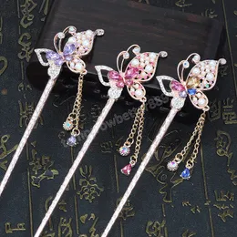 Vintage Crystal Butterfly Hair Stick Women Włosów Chopsticks Hairpin Girls Party Biżuteria Akcesoria