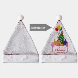 승화 크리스마스 산타 모자 레드 스팽글 모자 크리스마스 축제 장식 색상 변경 모자 열 전송 인쇄 instock