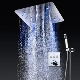 욕실 샤워 세트 레인 세트 전기 LED 헤드 스프레이 온도 조절제 3 기능 버튼 믹서 키트
