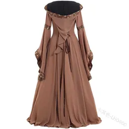 kvinnor ny medeltida klänning kostym renässans gotisk cosplay hooded långa klänning kvinnor retro steampunk fancy kläder halloween 5xl y0913