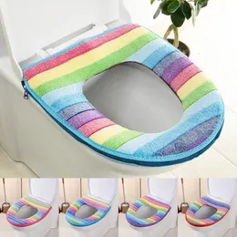 Toilet Seat Covers For Bathroom Pumpkin Pattern 1Pcs Cushion Pads Comfortable Rainbow Color Keep Warm Reusable Cover Coral Velvet