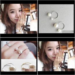 Band Jewelry For Women Promotion Plated Korean Lovely Girls 18Kgp Opening Adjustable Simated Beautifly Pearl Rings Waj0761 Drop Delivery 202