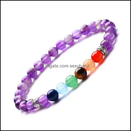 Pulseras Joyería 6 mm Piedra natural Yoga Pulsera de siete chakras con variedades múltiples y cuentas de curación de energía, entrega de entrega de hebras 2021 H