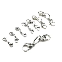 10sets (set of 2pcs lobster +1pcs jump ring) Double Lobster Clasp Stainless Steel 9mm-19mm Claw Connector Jewelry Extender All Silver