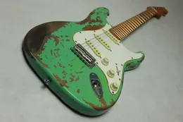 Hand Work 1956 Tribute Heavy Relic ST Faded Seafoam Green Electric Guitar Alder Body Vintage Hardware, Maple Neck Black Dot Fretboard Inlay