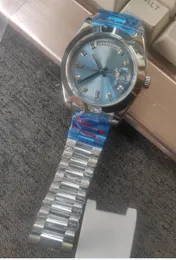 럭셔리 시계 218206 41mm 아이스 블루 다이얼 다이아몬드 사파이어 유리 방수 기계 스테인레스 스틸 팔찌 망 시계