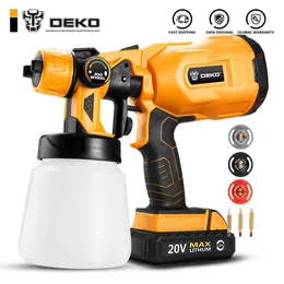 Cordless Spray Gun, 800ml HVLP Household Paint Sprayer, 3 Nozzle Sizes,20V DC Li-ion Battery High Power ,DKSG20K2 210719