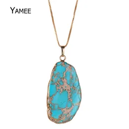 Pendant Necklaces Imperial Blue Natural Stone Necklace Irregular Sea Sediment Jaspers Gold Plating Big For Women