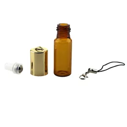 5ML Amber Empty Glass Pendant Sample Perfume Bottle with Steel Roller Ball Glass Vials Small Promotion Essential Oil Bottle DH5860