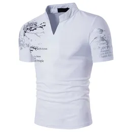 Ffxzsj designer mode märke manlig utskrift kortärmad smal passform skjorta men tröjor avslappnad polo homme q190525