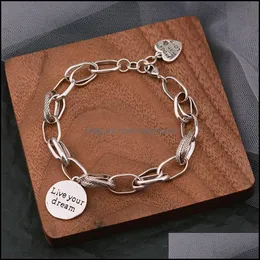 Bracelets de charme jóias 925 SERLING SIERN COREANO AMOR PENEGEM PENELENTE RETRO Tailandês letra redonda de corrente de grossa fêmea 2783 Q2 Entrega de gota 2021