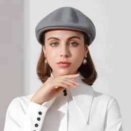 Rongmei Autumn and Winter Wool Beret Female Personality Fashion Octagonal Hat Showing Face Small Bud Women's