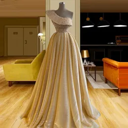 Jedno ramię Zroszony Prom Dresses A Linii Crystal Suknie Wieczorowe Party Dress Spokojna Szata De Soiree