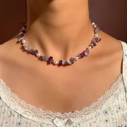 Girocolli Collana di perline di ghiaia di pietra naturale irregolare colorata per regali di gioielli di moda con perline di chip string da donna