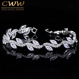 CWWZircons Hohe Qualität Weiß Gold Farbe Frauen Zirkonia Blatt Geformt Mode Braut Hochzeit Schmuck Armbänder CB099