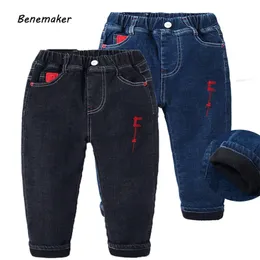 BENEMACER Dzieci Dżinsy Fleece Winter Jean Spodnie dla chłopca Dziewczyna Denim Ciepła Odzież Dziecko Dzieci Spodnie Casual Thoughen Spodnie 210306