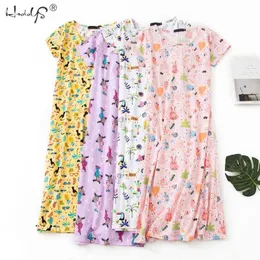 Dos Desenhos Animados Dress Dress Mulheres Sleepwear 100% Algodão Sleepshirts Senhoras Nightwear Kawaii Nightgown Homewear Home Home Nightie 210924