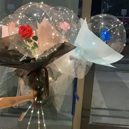 Party Decoration Valentines Day LED Balloons Light Luminous Bobo Ball Balloon blinkande Light Rose Bouquet Lover Gifts till Birthday Wedding 404 S2